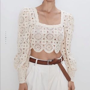 Weaved Crop Top with Voluminous Sleeves